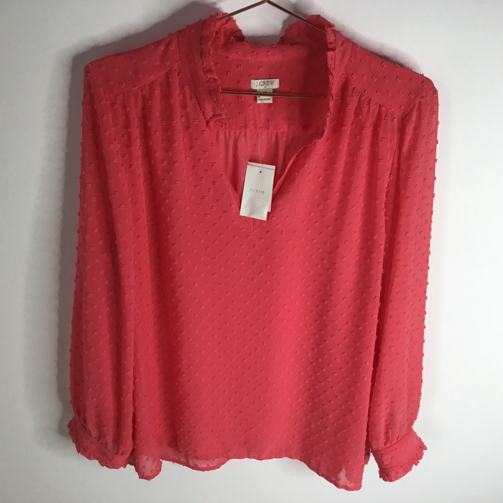 NWT J.CREW Factory Ruffle Chiffon Dot Top